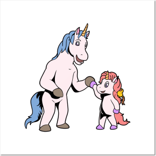 Father and son make fistbump - unicorn Posters and Art